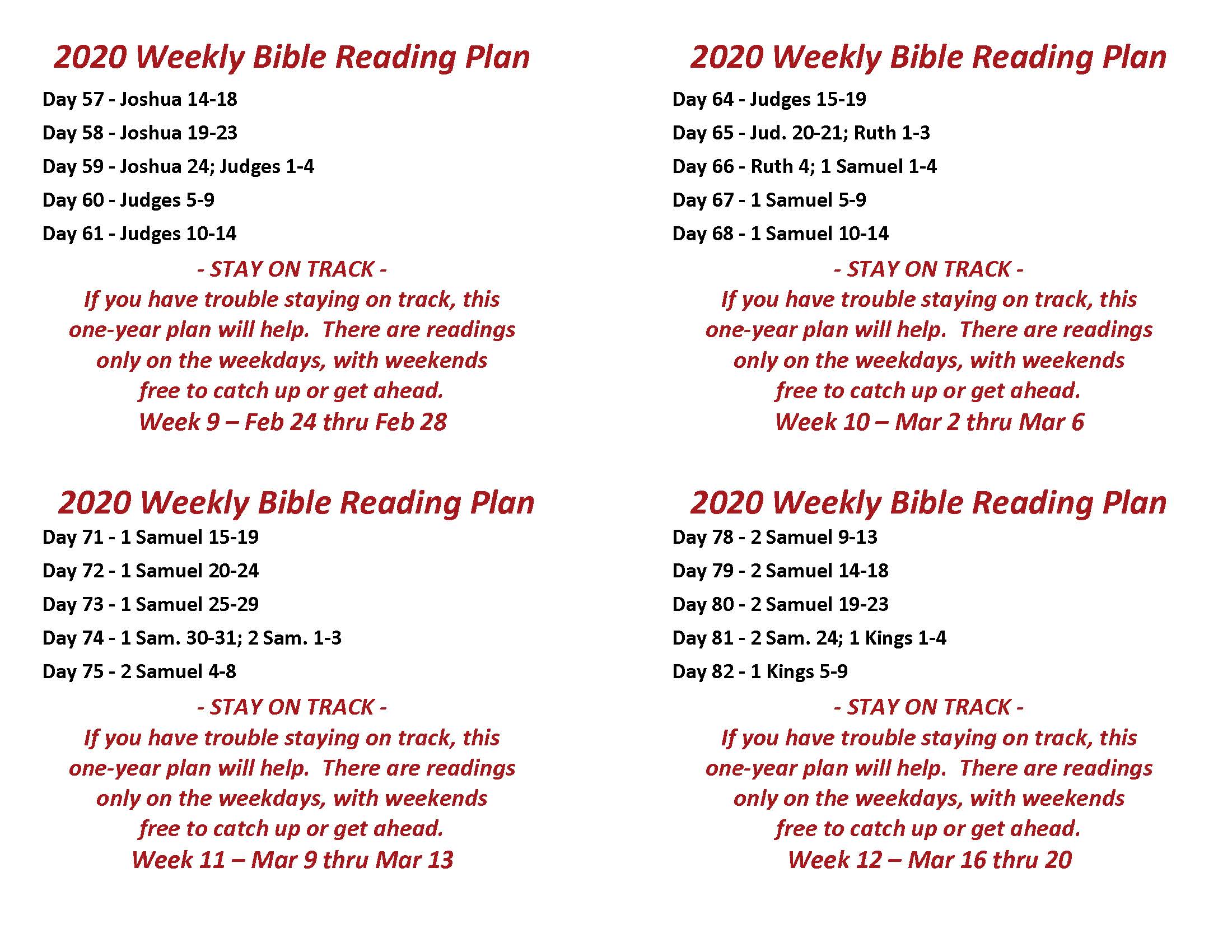 Read the Bible Through in a Year Feb 24 thru Mar 20