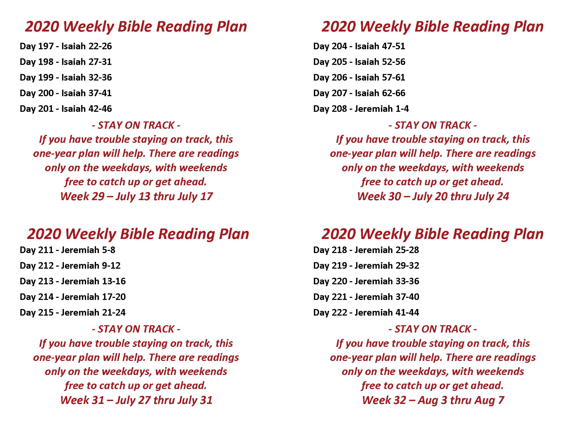 Read the Bible Through in a Year July 13 thru Aug 7