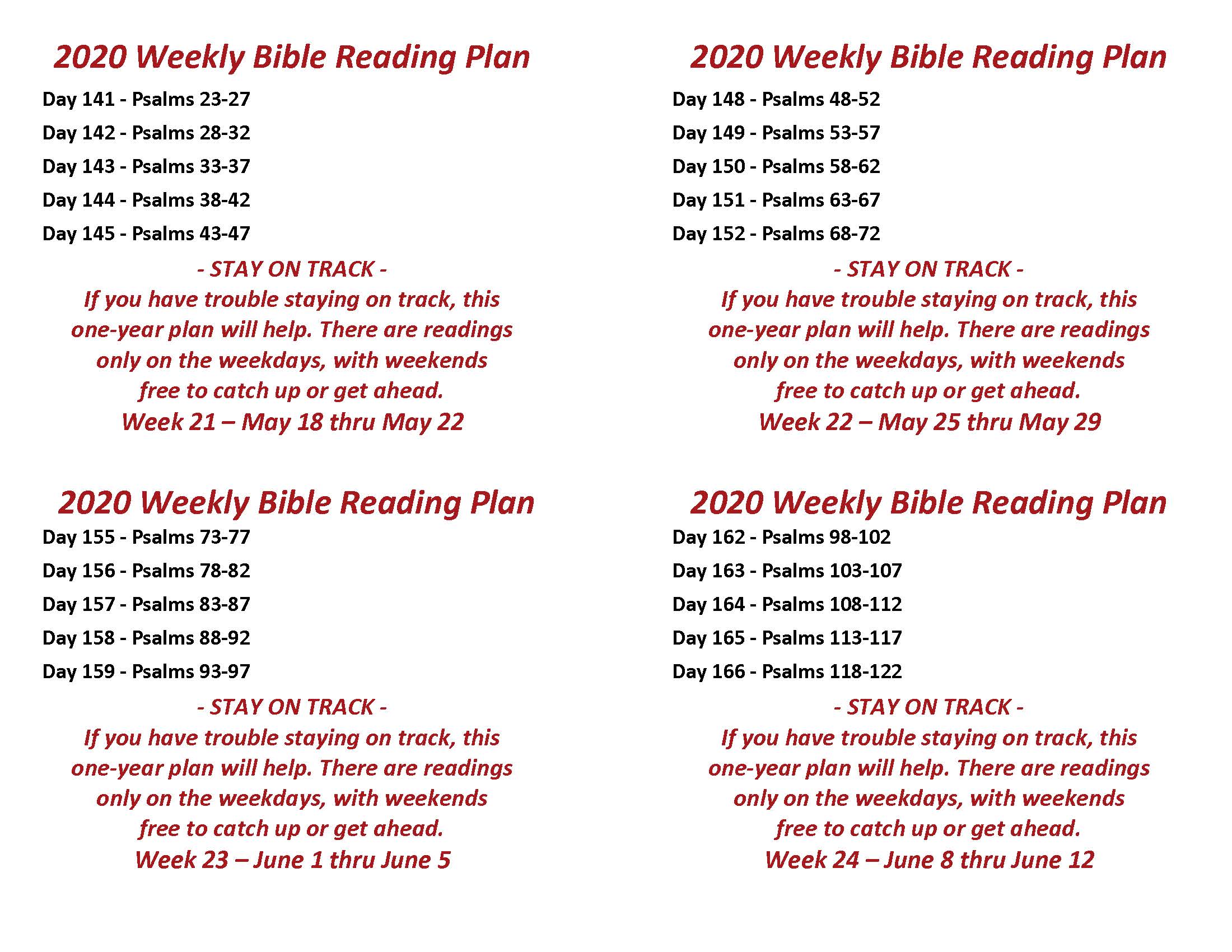 Read the Bible Through in a Year May 18 thru June 12