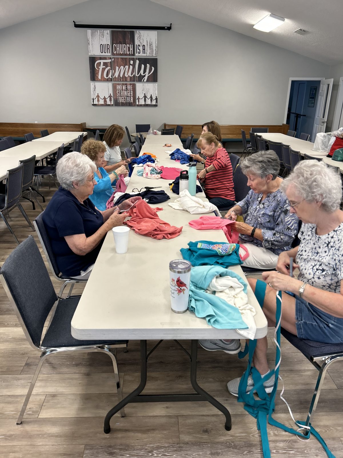 Cutting t-shirts into strips for jump ropes